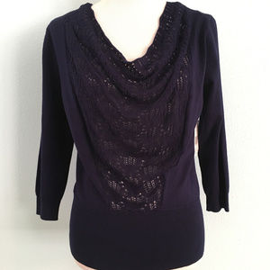 KimRogers Navy Lightweight Sweater w/Crochet Front